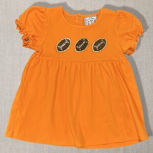Three Sisters Football Appliqué Dress Orange Toddler Girls 3T